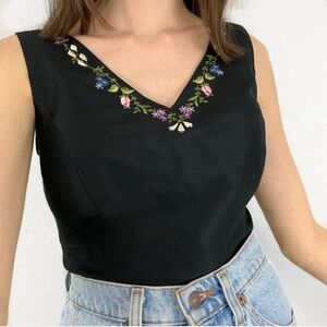 Ann Taylor Black Silk Embroidered Top